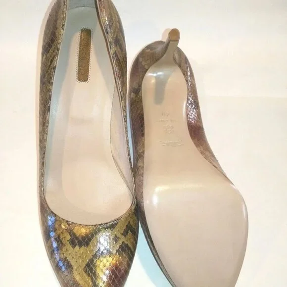 LONGCHAMP NEW Pumps Heels Hidden Platform Python ALL- Leather Womens 40/9 Italy - Picture 9 of 12